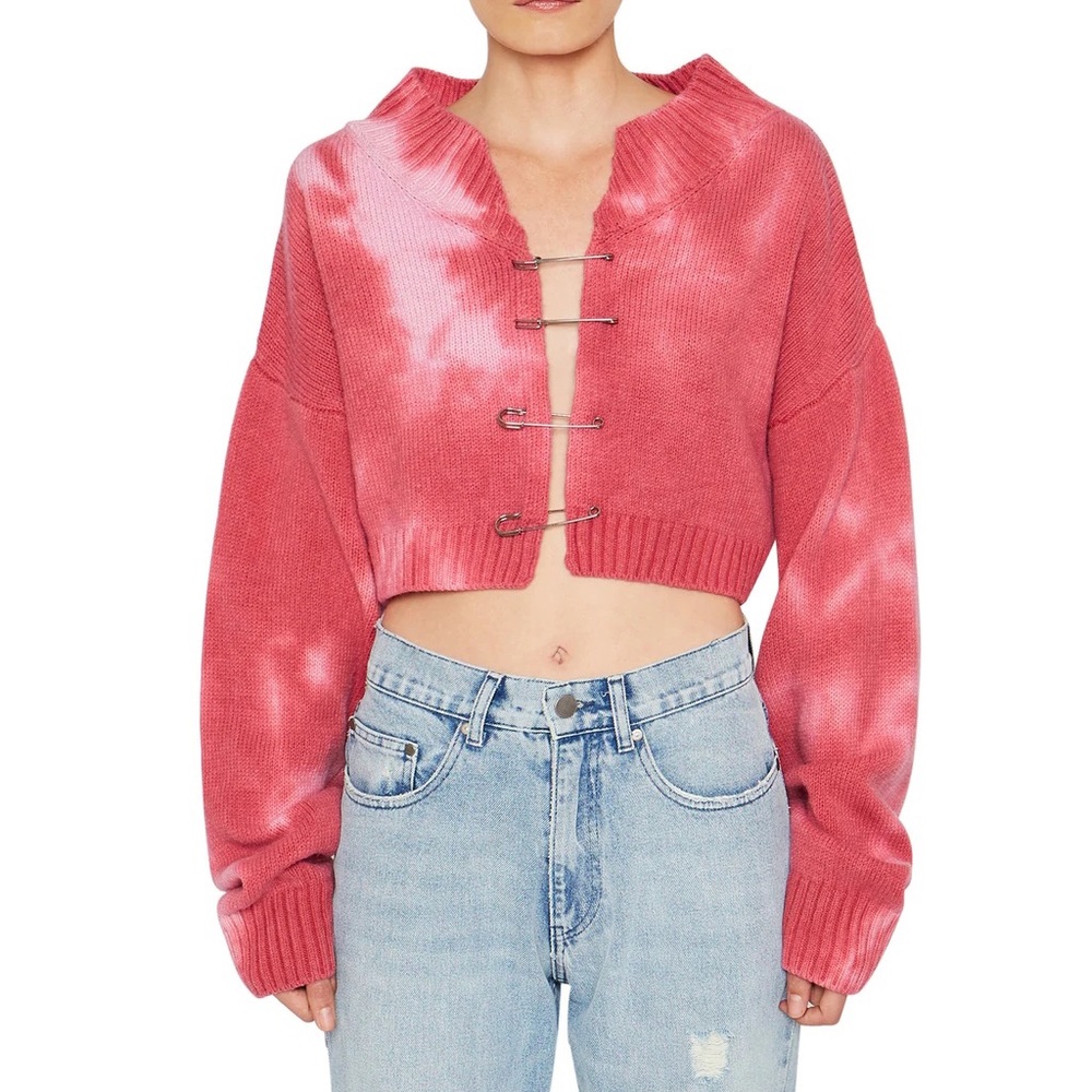 Danielle Guizio safety pin cardigan
Pink/red